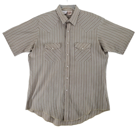 Vtg Western Frontier SS Pearl Shirt Men L Beige Gray Striped 2-Pkts USA Made 90s - Picture 9 of 10